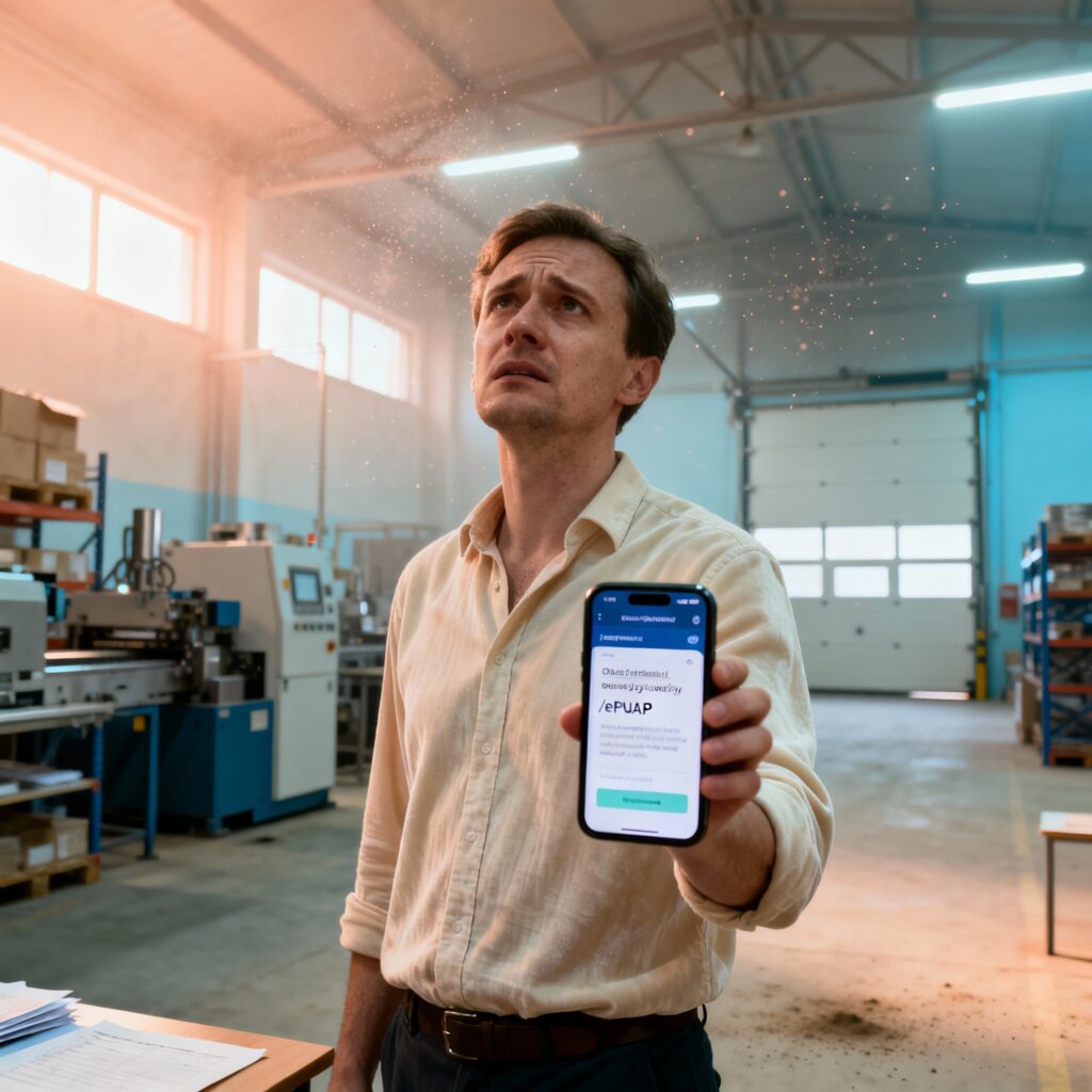 Przedsiębiorca sprawdzający urzędową wiadomość dotyczącą obowiązku PFRON w firmie